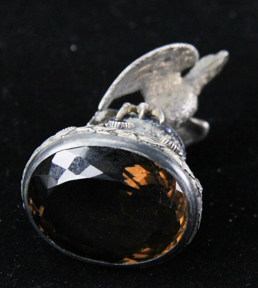 Silver Paperweight with Eagle, Gemstones - 5