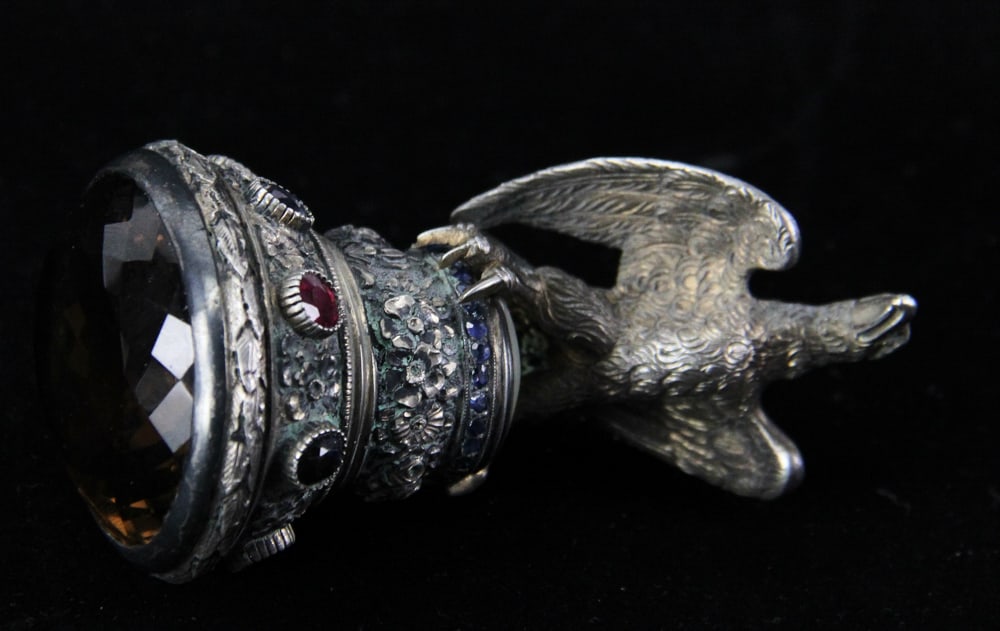Silver Paperweight with Eagle, Gemstones - 6