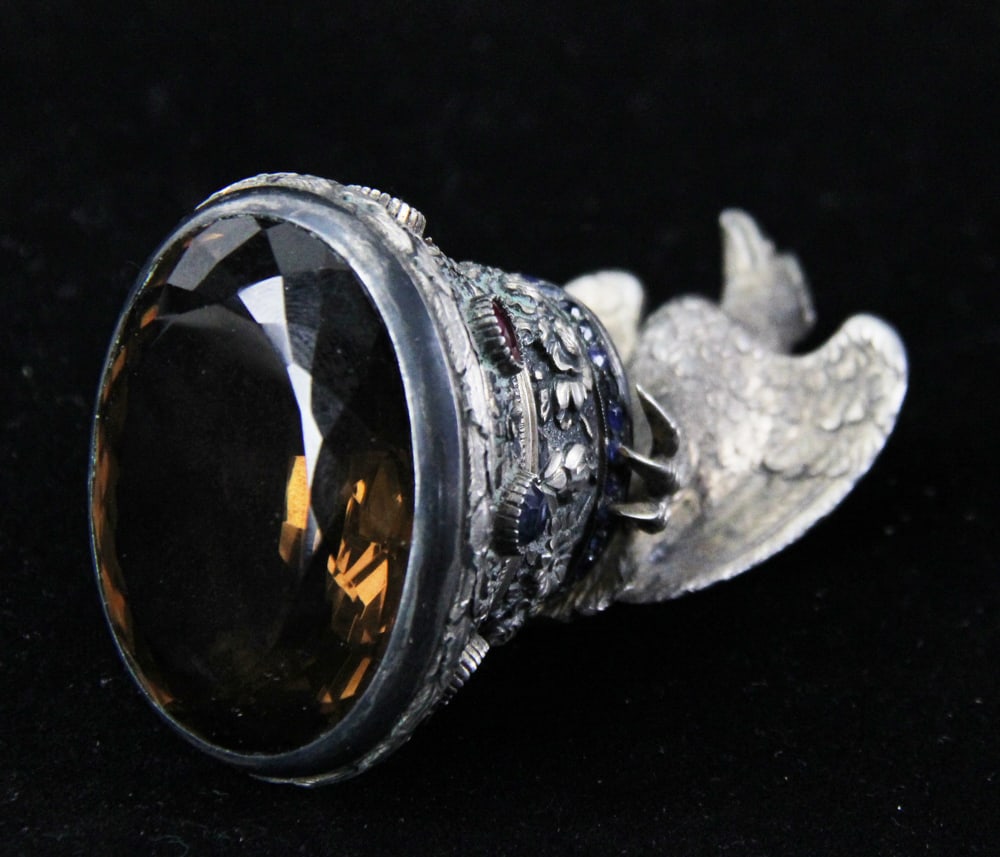 Silver Paperweight with Eagle, Gemstones - 7