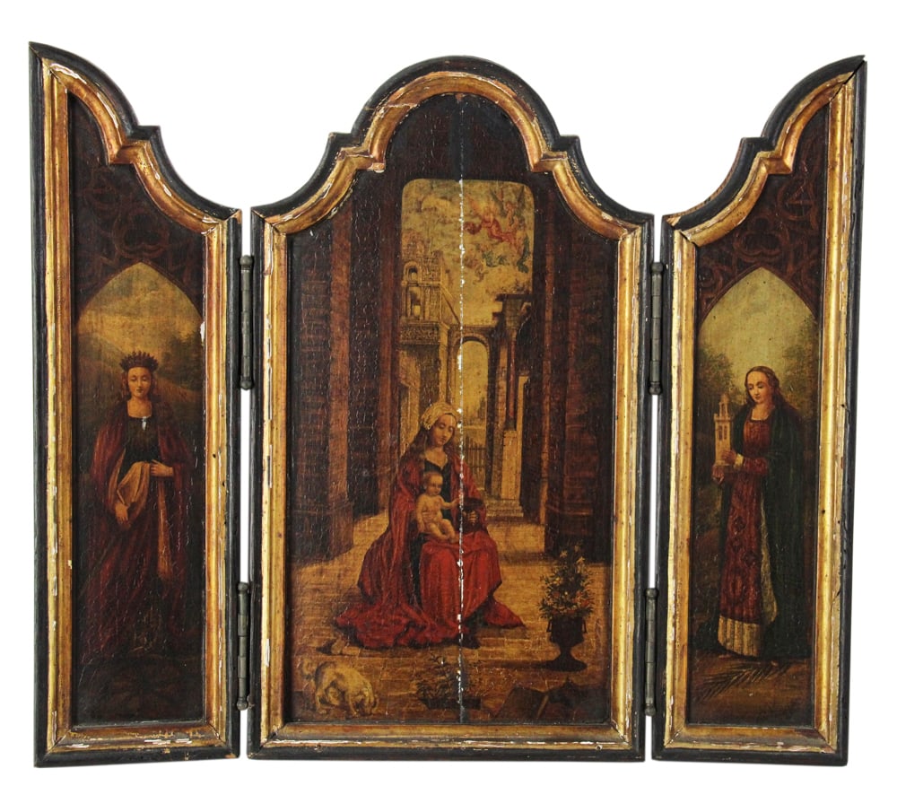 19thC Religious Triptych on Oak Panel (1 of 6)