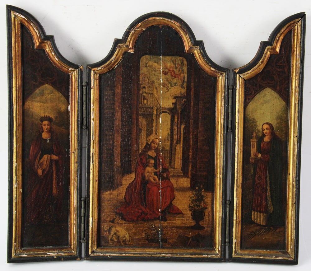 19thC Religious Triptych on Oak Panel - 2
