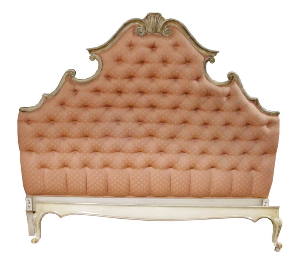 Queen-size Tufted Upholstery Bed: Queen-size tufted upholstery bed, 82" L x 60" W. PLEASE NOTE: This lot is not from the Second Congregational Church of Beverly.