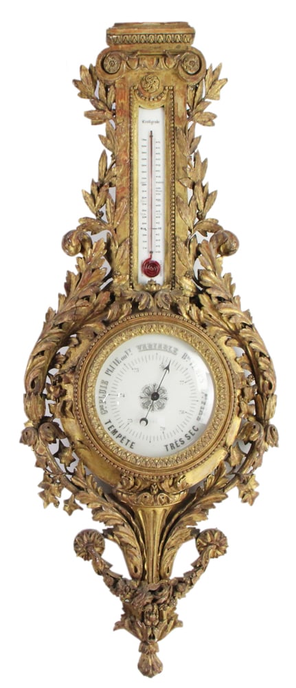 Early 19thC French Carved Barometer / Thermometer (1 of 11)