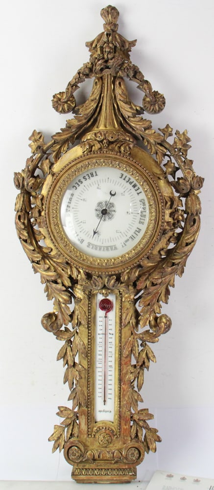Early 19thC French Carved Barometer / Thermometer (1 of 12)