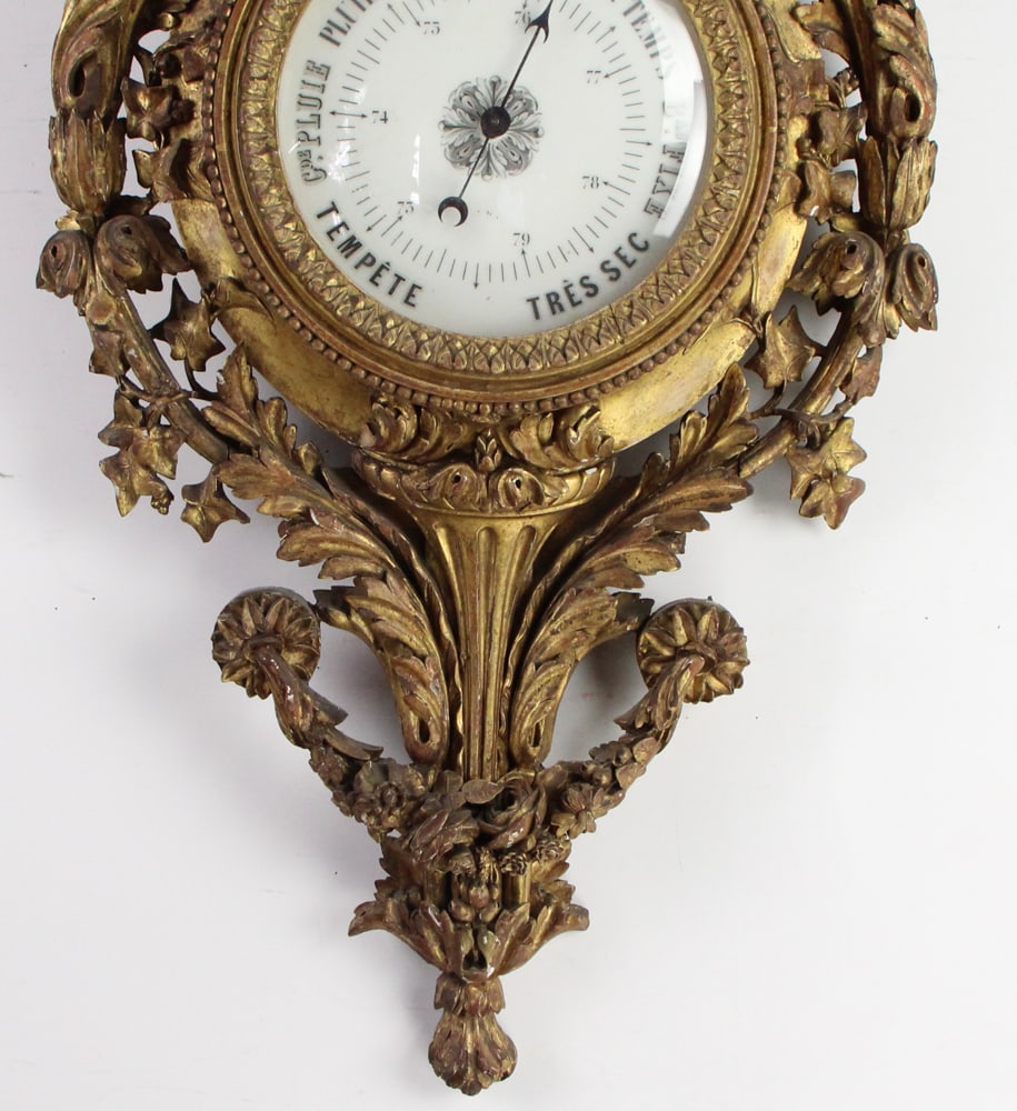 Early 19thC French Carved Barometer / Thermometer - 6
