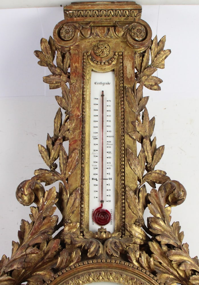 Early 19thC French Carved Barometer / Thermometer - 9