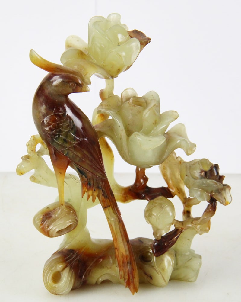 Carved Jade Sculpture of Bird and Florals (1 of 6)