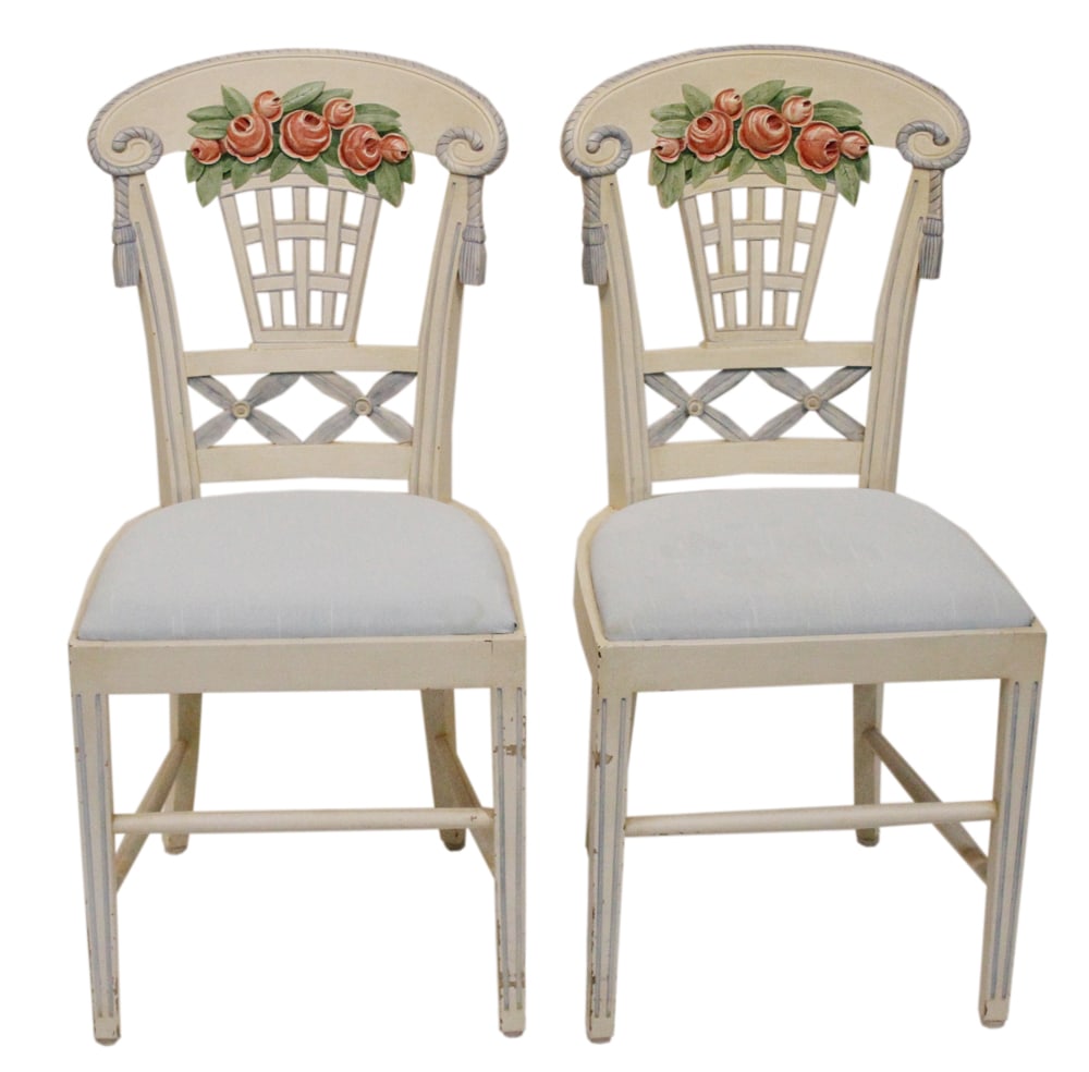 Pair of Vintage-style Hand-Painted Wood Dining Chairs (1 of 7)