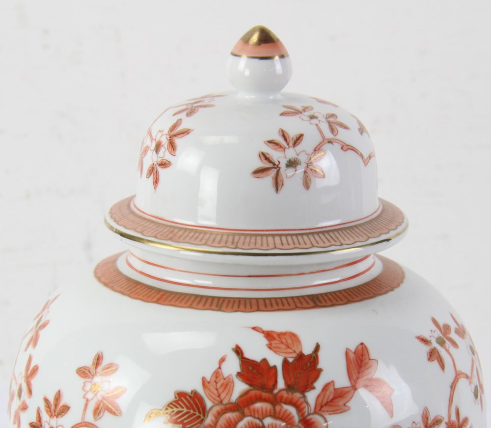 20thC Orange Floral Pattern Ginger Jar - 3