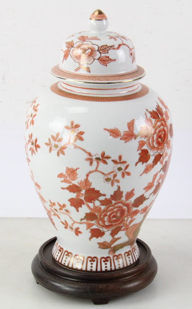 20thC Orange Floral Pattern Ginger Jar - 6