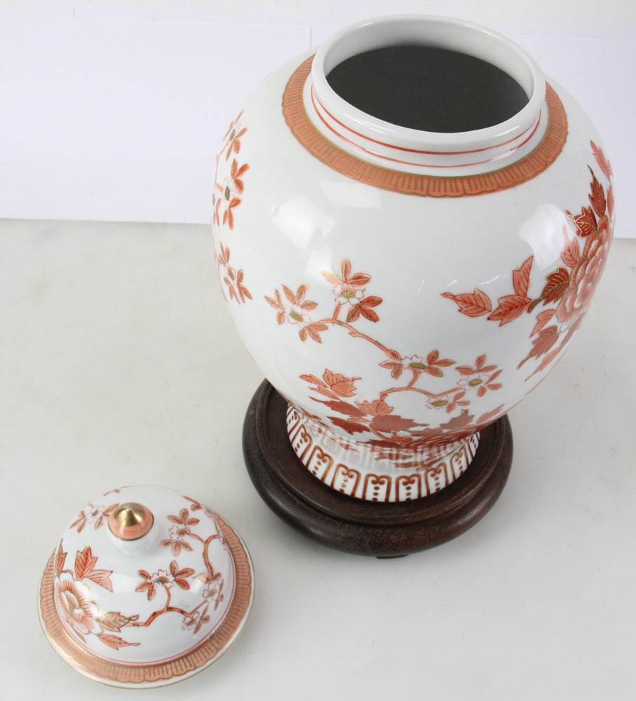 20thC Orange Floral Pattern Ginger Jar - 7