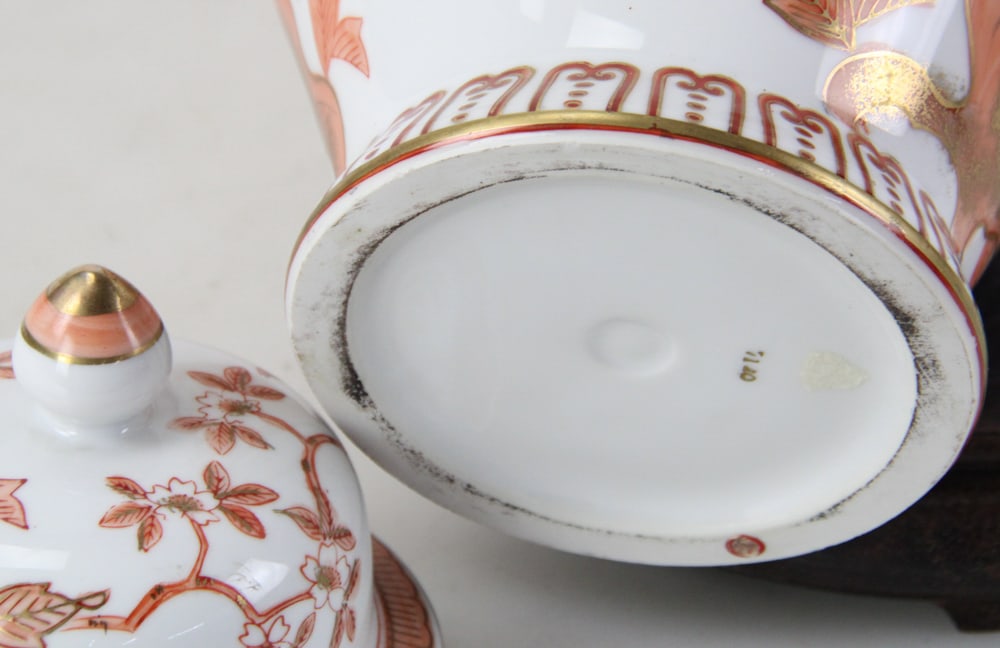 20thC Orange Floral Pattern Ginger Jar - 9