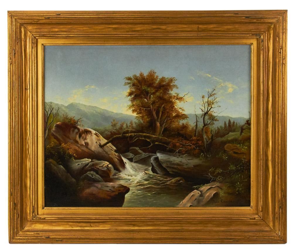 Ada Castiday, Stream Landscape, Oil on Canvas: Ada Castiday, stream landscape, oil on canvas, signed L/R, 25" x 30", framed 18" x 23". Provenance: Londonderry, New Hampshire collection. PLEASE NOTE: This lot is not from the Second