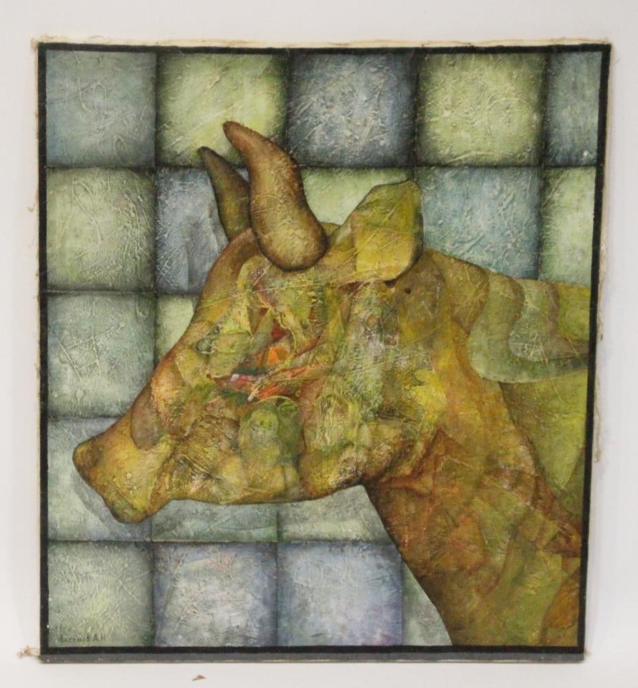 Alexander Aksenov, Pig's Head, Oil on Canvas: Alexander Aksenov, pig's head, oil on canvas, dated 1989, 31" x 28". Provenance: West Newton, Massachusetts collection. PLEASE NOTE: This lot is not from the Second Congregational Church of