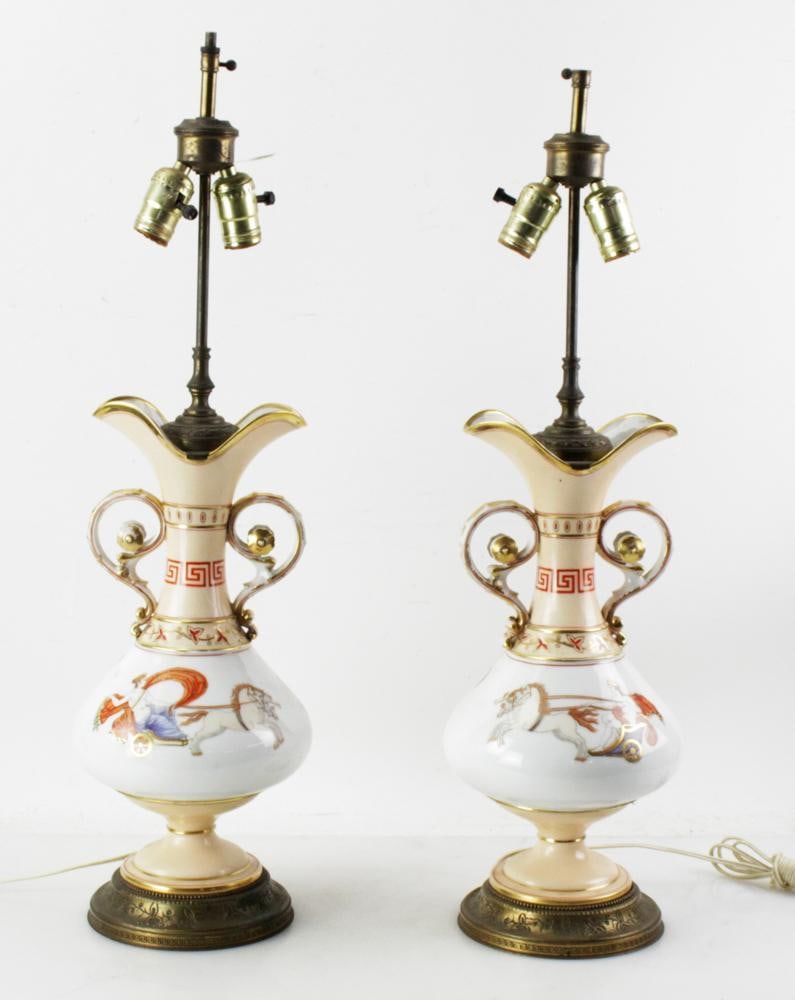 Pair of 19thC Paris Porcelain Urn Lamps (1 of 9)