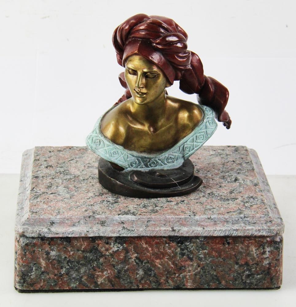 Victor Gutierrez, Bronze Bust on Marble Base: Victor Gutierrez (Mexican, b.1950), bronze bust on marble base, 1994, 11" x 11" x 8". Provenance: Palm Beach, Florida estate. PLEASE NOTE: This lot is not from the Second Congregational Church of