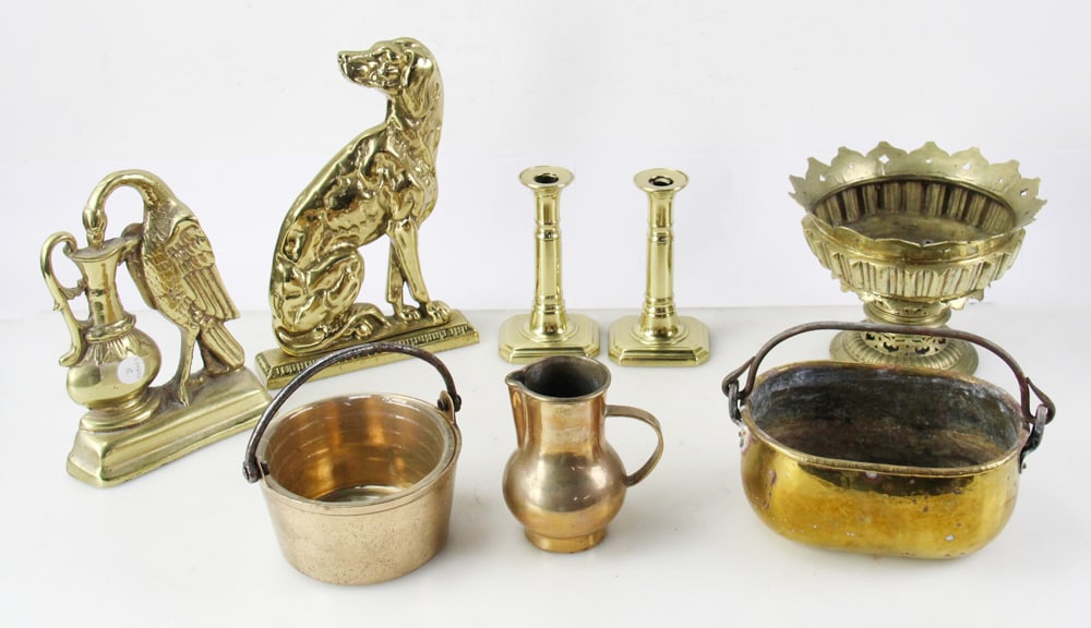 Brass Items, Candlesticks, Doorstops, Buckets, etc. (1 of 7)