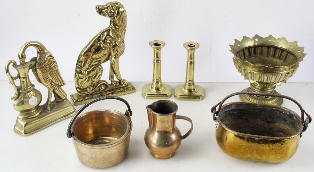 Brass Items, Candlesticks, Doorstops, Buckets, etc. - 2