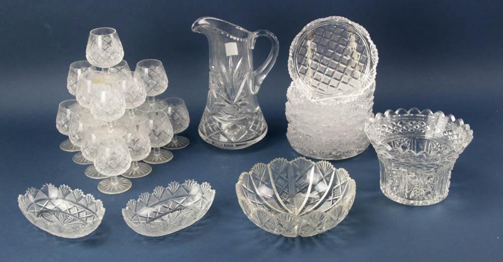 Cut Glass Pitcher, Bowls, Trays, Snifters, Bucket (1 of 7)