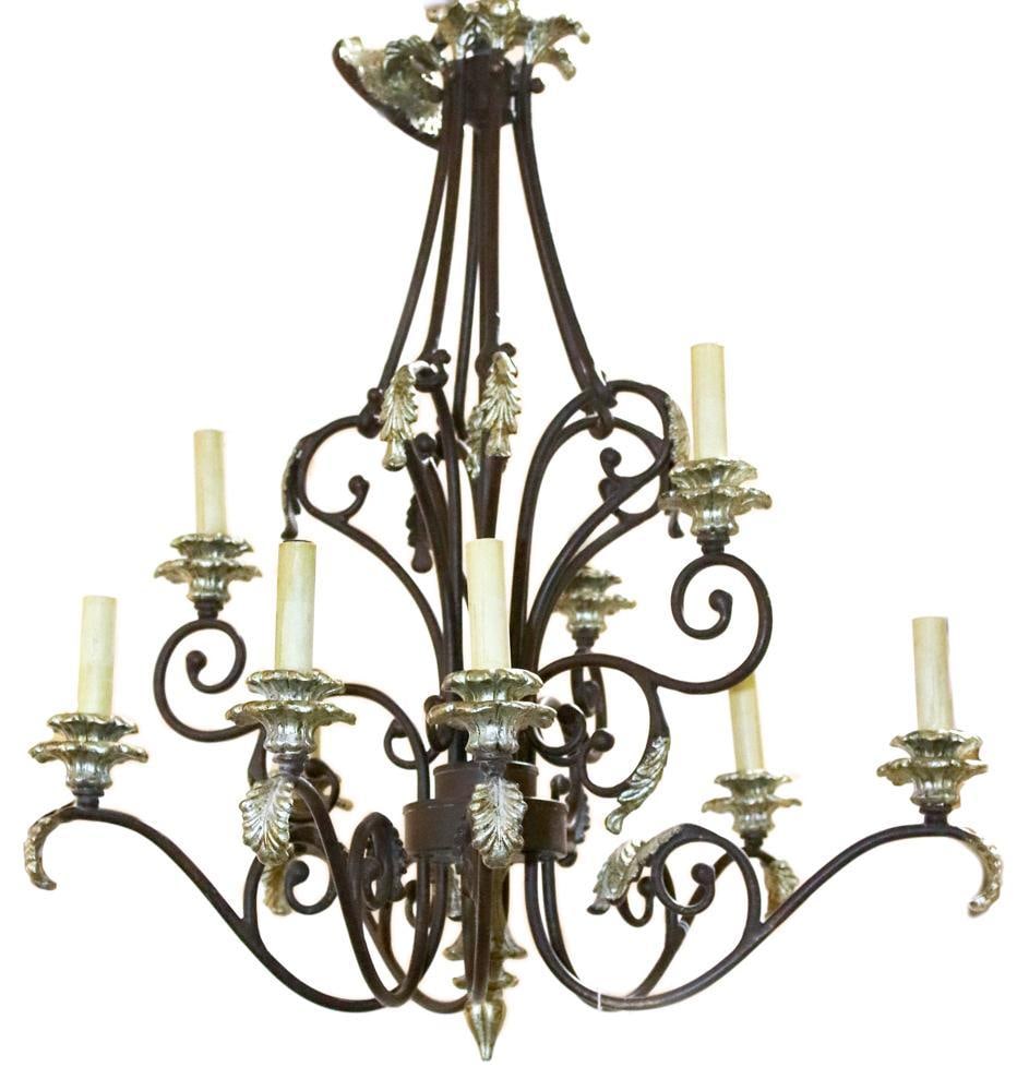 Metal and Polychromed Hanging Light Fixture: Metal and polychromed hanging light fixture, 31" x 23". Provenance: Provincetown, Massachusetts collection. PLEASE NOTE: This lot is not from the Second Congregational Church of Beverly.