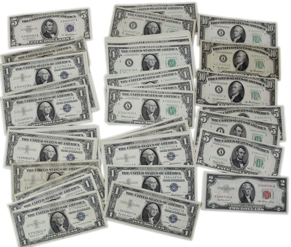 Group of US Currency, Silver Certificates, Bills (1 of 11)