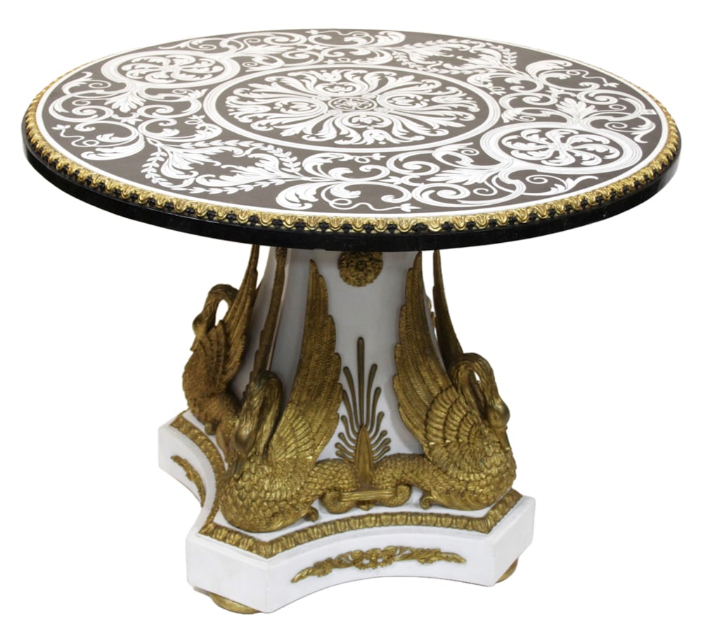 French-style Classical Inlaid Center Table with Swan Base (1 of 7)