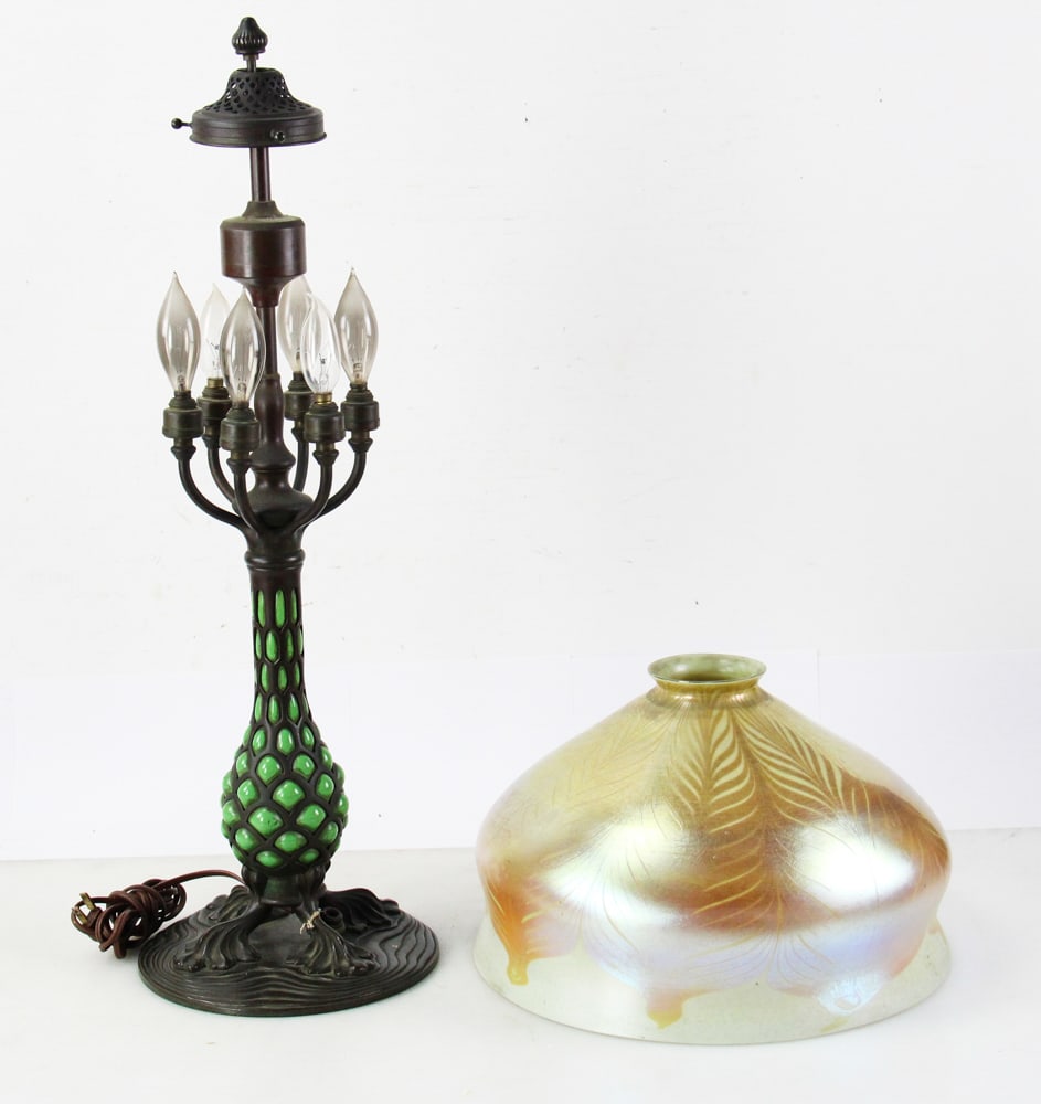 Tiffany Studios Signed Pineapple Lamp Base with Shade - 7