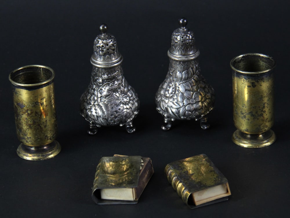 Six Pieces of Tiffany and Co. Sterling: Six (6) pieces of Tiffany and Co. sterling, tallest 3 1/2". Approximately 8.3 troy oz TW (weighable). Provenance: Estate of Thomas Nicholson of Palm Beach, Florida and Stratham, New Hampshire. PLEASE