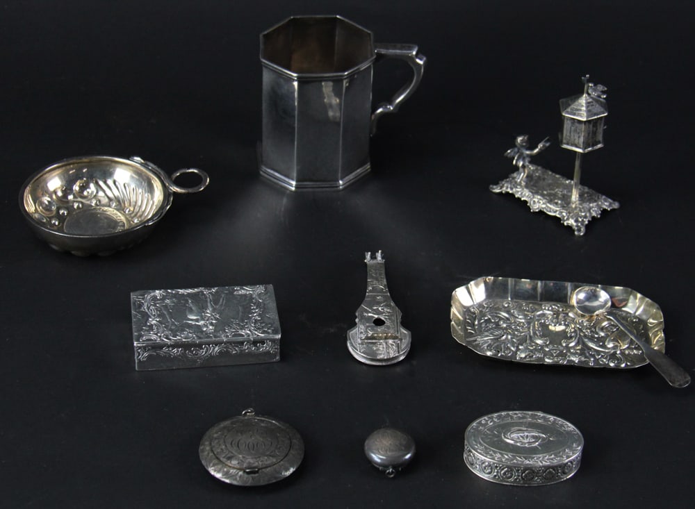 Silver Objets de Vertu, Mug, Tastevin, Stamp Box, etc. (1 of 13)