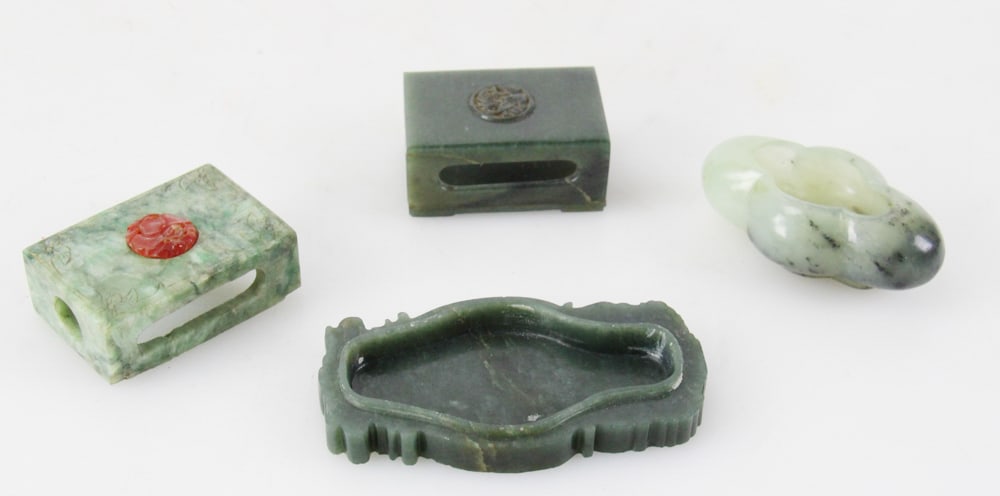 Chinese Jade Matchboxes with Brush Pots: Chinese jade matchboxes with brush pots. Provenance: Estate of Thomas Nicholson of Palm Beach, Florida and Stratham, New Hampshire.