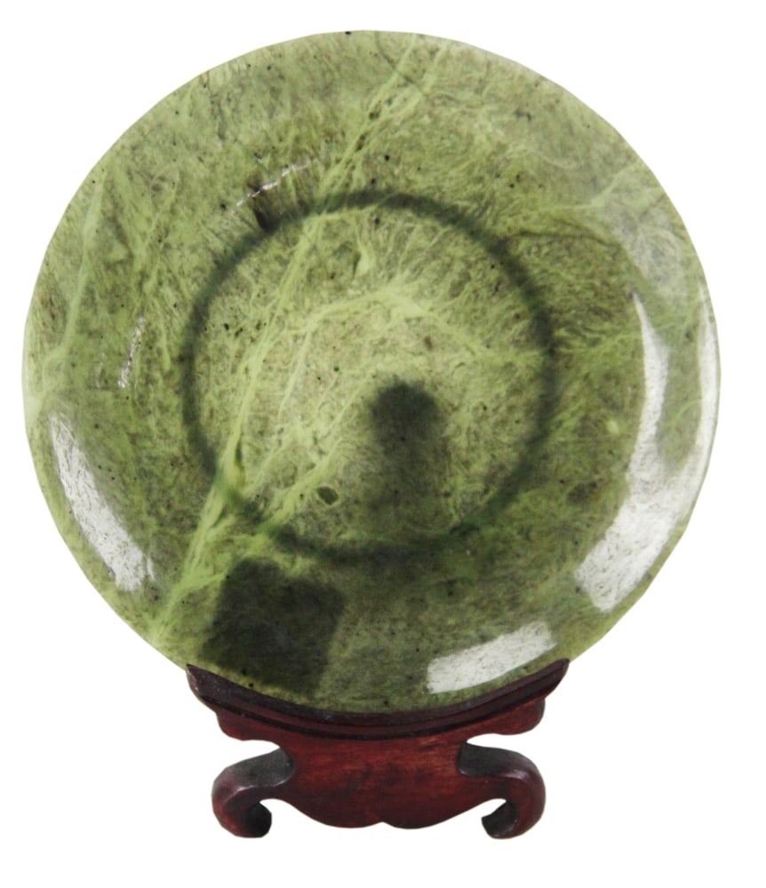 Chinese 19thC Qing Dynasty Spinach Jade Plate (1 of 5)