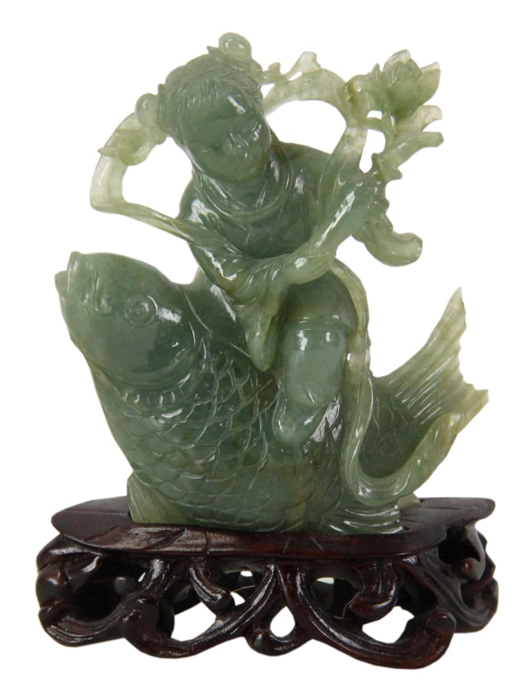 Chinese Jade Carving of Child on Fish (1 of 5)
