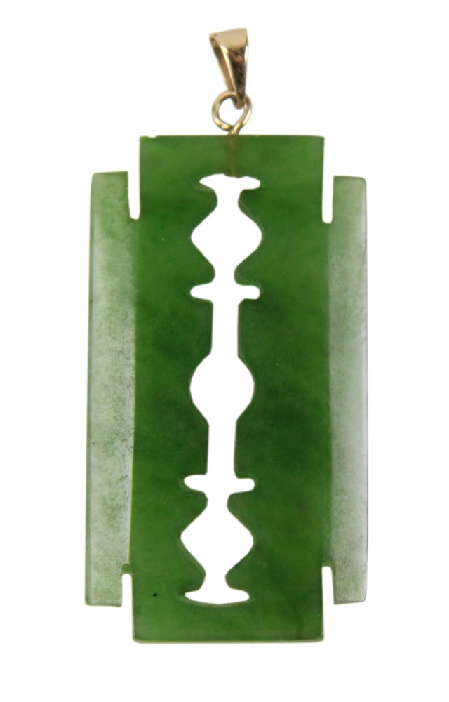 Chinese Jade Pendant Razor Blade with 14k Gold Clasp (1 of 6)