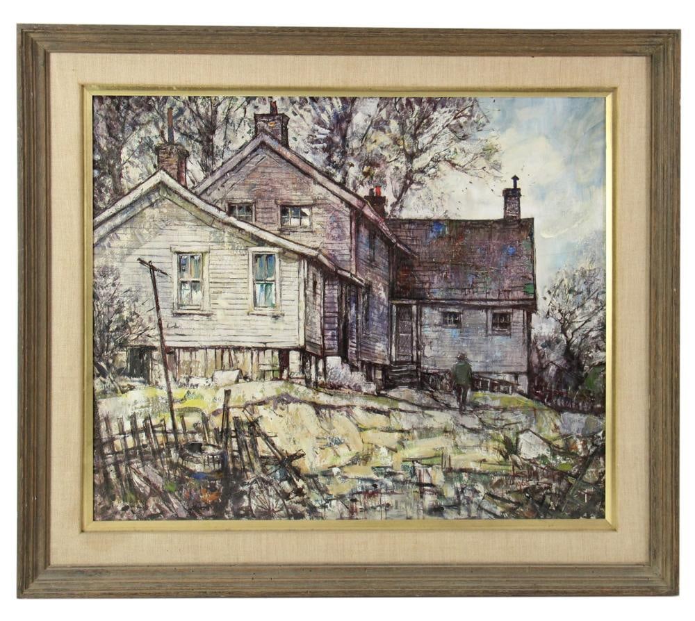 Leslie Cope, "The Homestead", Oil on Canvas: Leslie Cope (American, 1913-2002), "The Homestead", oil on canvas, signed and dated "65" L/R, 20" x 24", framed 25 1/2" x 29 3/4". Provenance: Estate of Dalia Zikas of Melrose, Massachusetts.