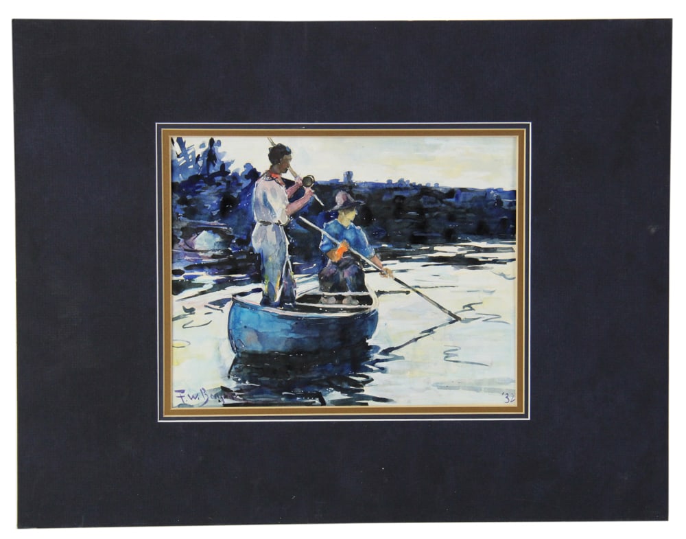 Fishing From Boat, Watercolor: Fishing from boat, watercolor, signed L/L and dated "32", 7 1/2" x 9 1/2". Provenance: Estate of Dalia Zikas of Melrose, Massachusetts.