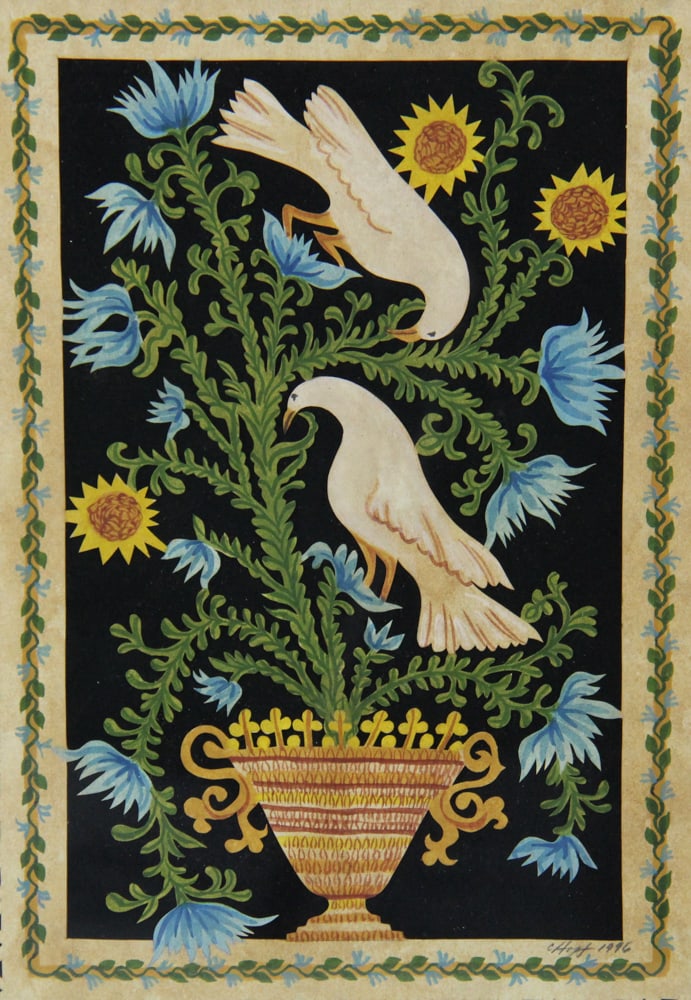 Two Framed Scherenschnitte Watercolors - 3