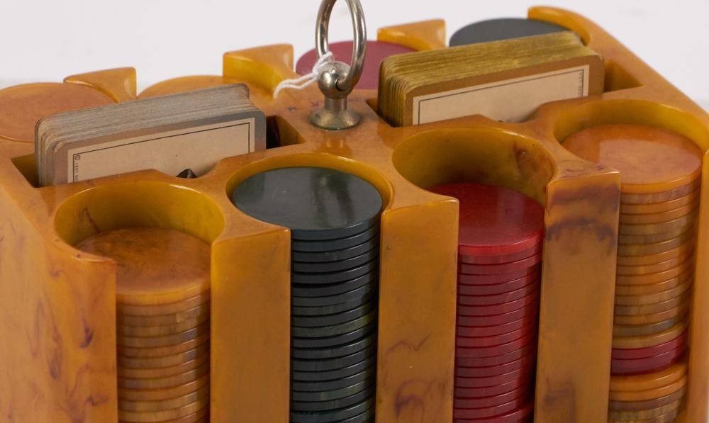 Vintage Bakelite Poker Chips in Stand - 2