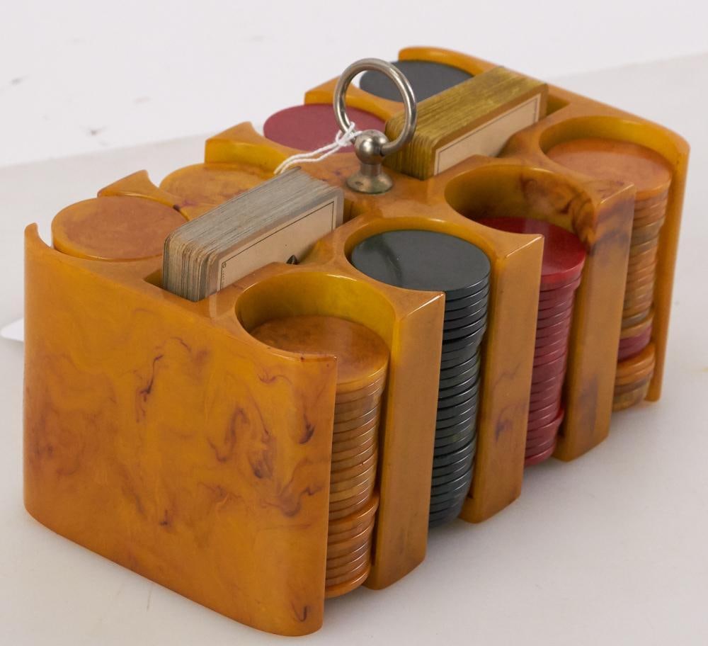 Vintage Bakelite Poker Chips in Stand - 3