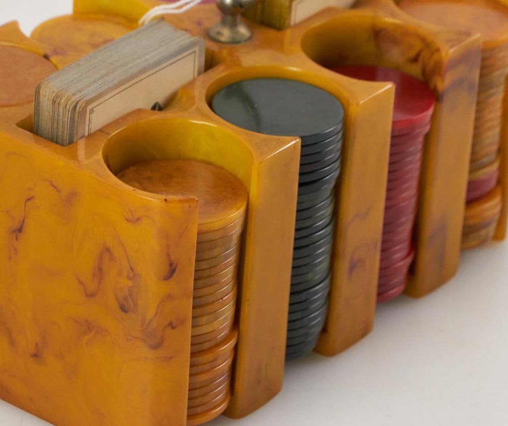 Vintage Bakelite Poker Chips in Stand - 4