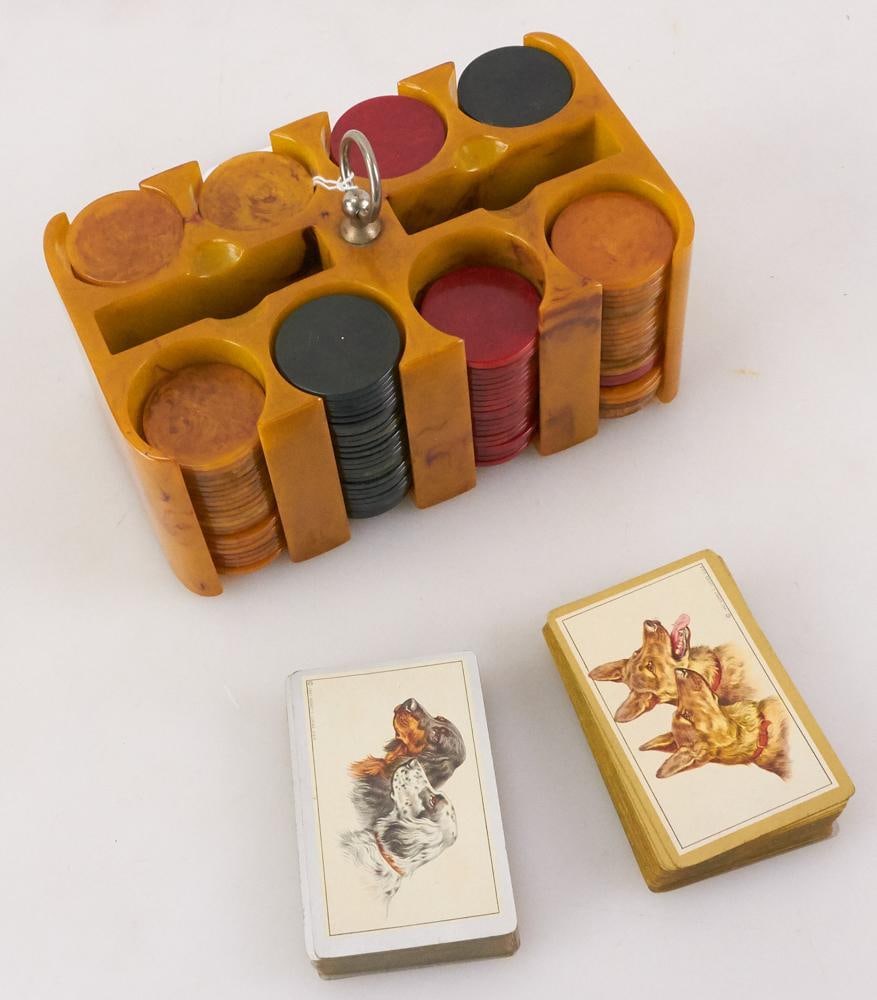 Vintage Bakelite Poker Chips in Stand - 6