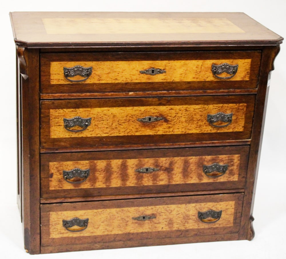 Circa 19thC Burl Walnut Chest-of-Drawers: Circa 19th century burl walnut chest-of-drawers, 34" x 40" x 19". Provenance: Dunbarton, New Hampshire collection.
