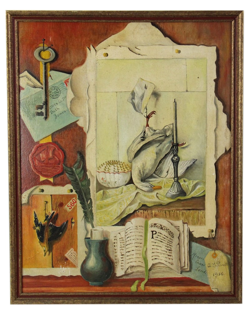 A.E. Perrett, Trompe L'Oeil Collage, Oil on Board (1 of 6)
