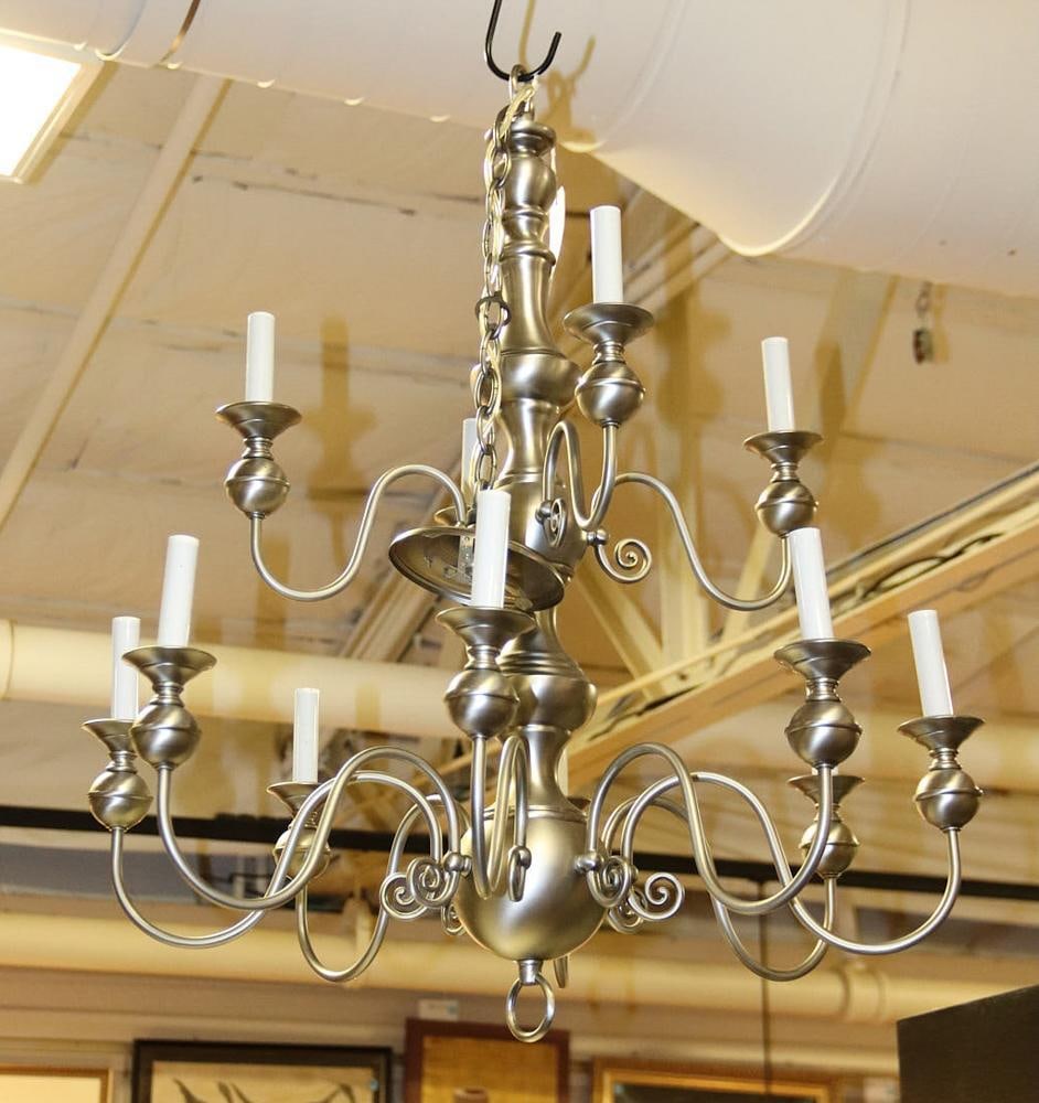 Colonial Style Silvered Brass Chandelier (1 of 9)