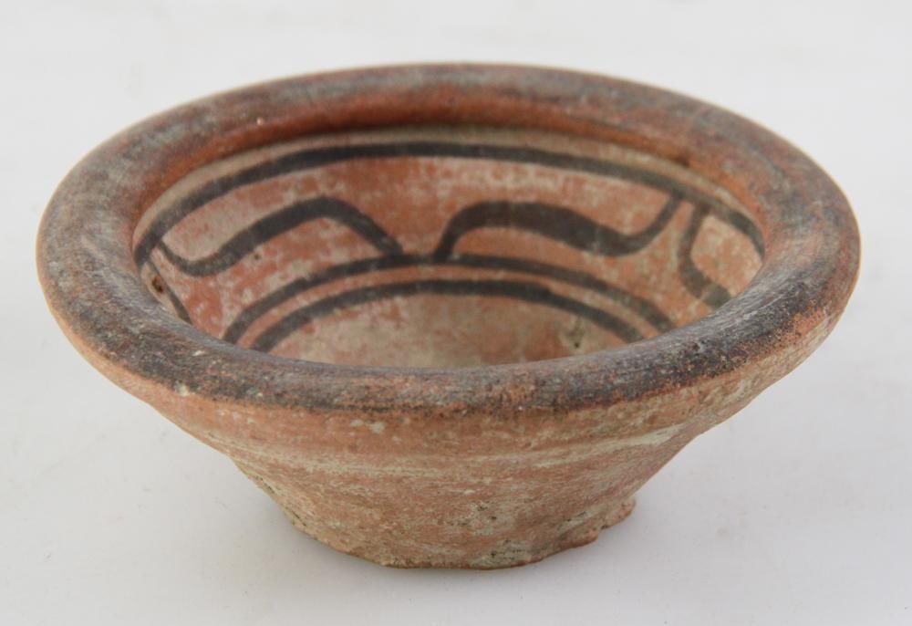 Ancient Terra Cotta Bowl with Symbol of Sun/Prosperity: Ancient terra cotta bowl with original "Aryan" symbol of the sun/prosperity, up to 6000 years old, 4" H x 5" diameter. Provenance: From the 50-year personal collection of Mr. John Hvozda of Hermitage,