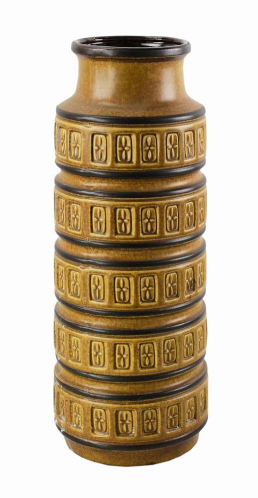 West German Pottery Vase with Geometric Design: West German pottery vase with impressed geometric design, 20 1/2" H. Provenance: Palm Beach, Florida estate.