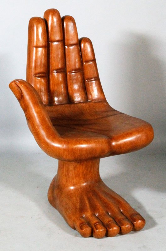 Hand & Foot Chairs: In the manner of Pedro Friedeberg, "Hand & Foot Chair", unsigned, circa 1970's, fiberglass.