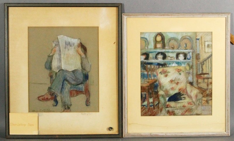 Sears, Two Pastels: Elinor Lathrop Sears (Connecticut, b. 1902), "Portrait of HR", pastel, 11 1/2" x 9 1/2" (sight); interior scene, pastel, 11 1/2" x 10" (sight). Provenance: descended in the Sears family.