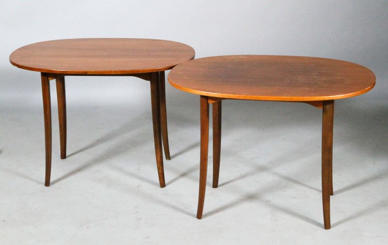 Pair of Malmsten Oval Side Stands: Pair of Carl Malmsten Swedish oval tea/side stands, early 1960's.