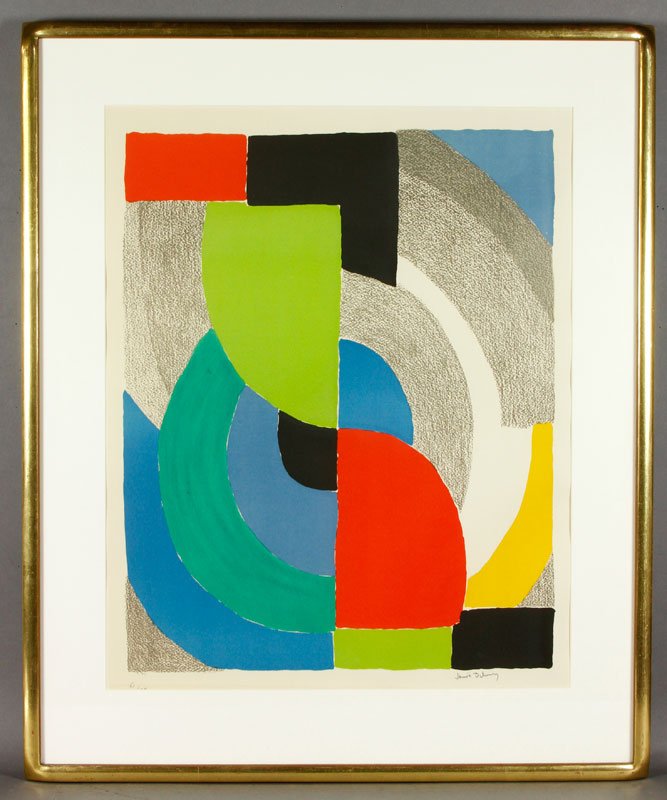Terk, Abstract Composition, Lithograph: Sonia Delaunay-Terk (Ukrainian, 1885-1979), abstract composition, lithograph, edition 61/75, signed and numbered below the image, under glass, 23" x 18" (view), 32 1/2" x 27" (frame).