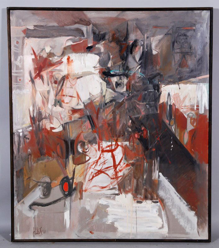 Wolfe, Untitled Abstract, O/C: Jack Wolfe (Massachusetts 1924-2007), untitled abstract, oil and canvas, signed and dated lower left, 42" x 36" (view), 43" x 37" (frame).